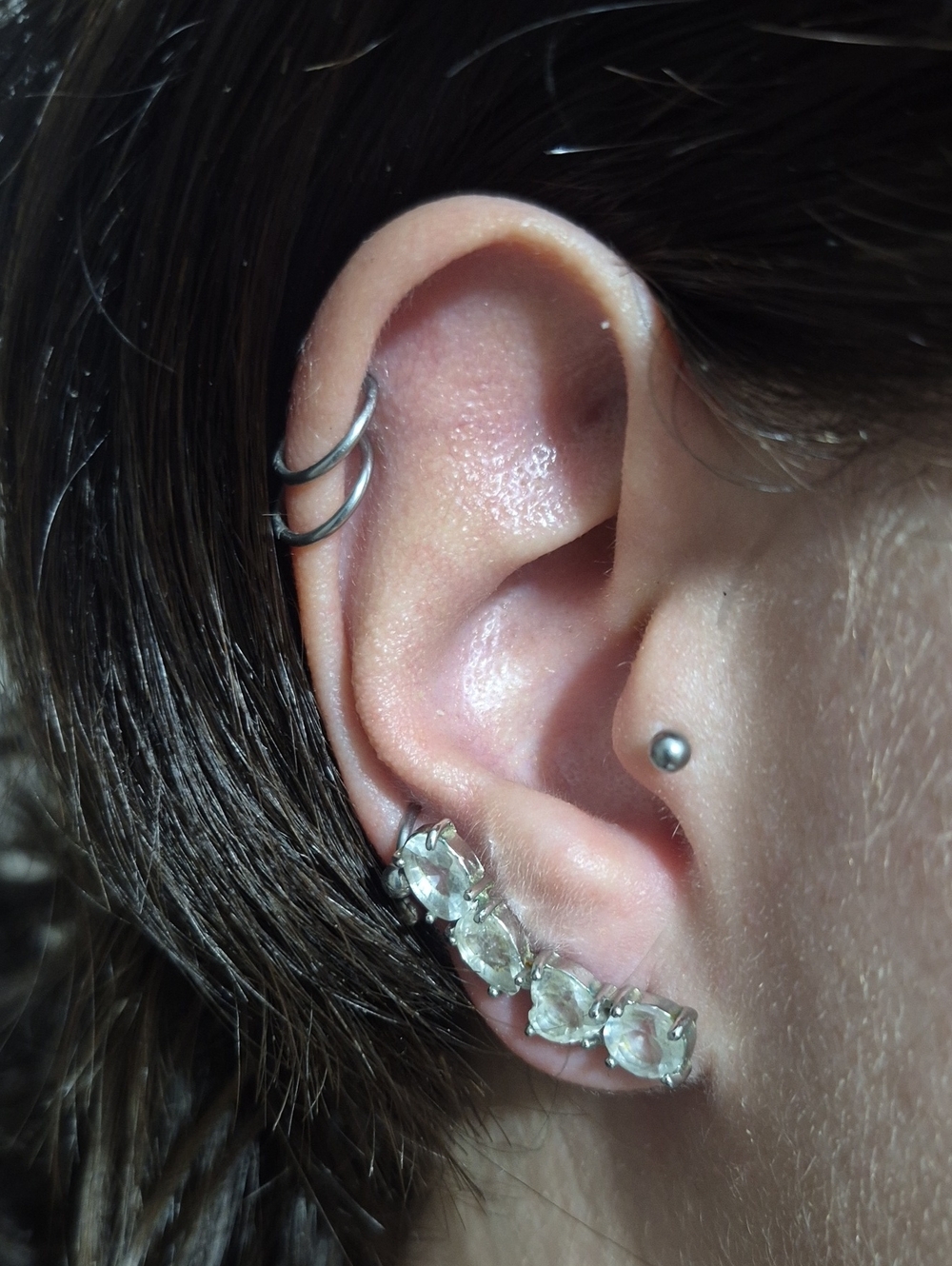 Silver Crystal Ear Crawler Earring - Clear Stones